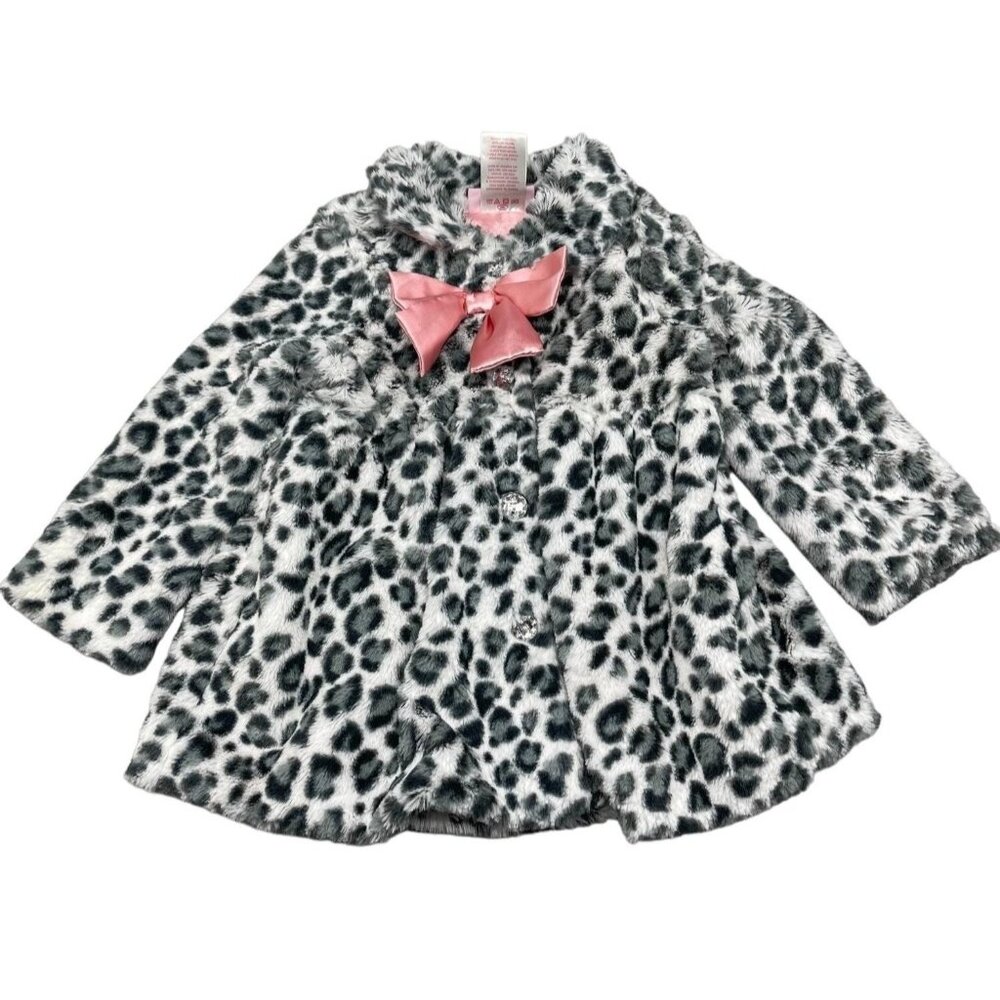 Young hearts sweater fuzzy bow diamond buttons foe fur leopard print soft READ